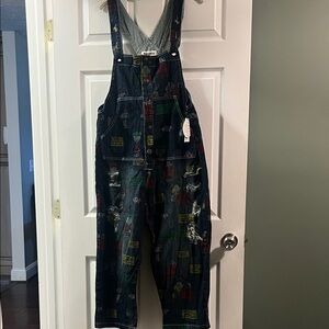 Denim Overalls with Snoopy Print